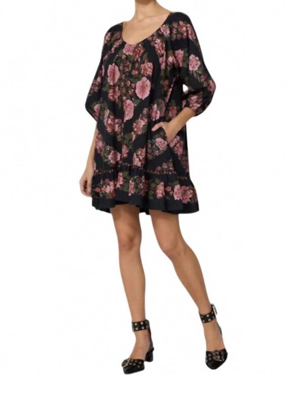 Cleobella Haley Dress Juliet Floral Black Boho Ruffle Mini Size Small NWOT - Picture 5 of 12